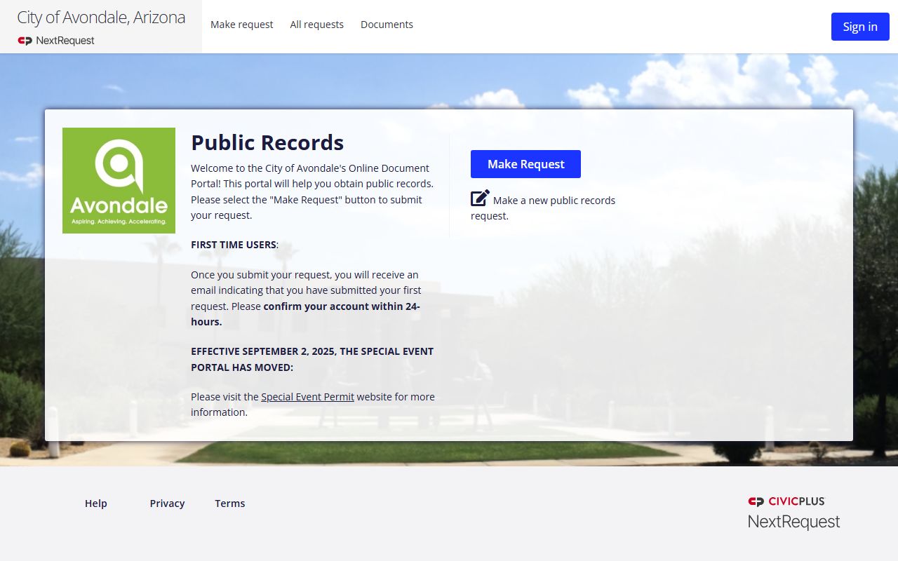 Avondale NextRequest public records portal for residents directory searches