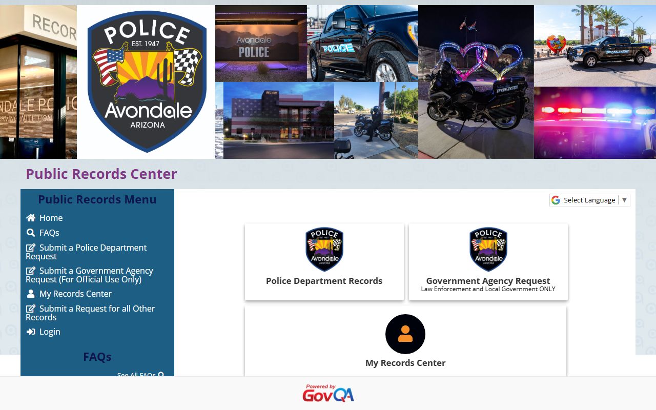 Avondale Police GovQA portal for residents directory lookups