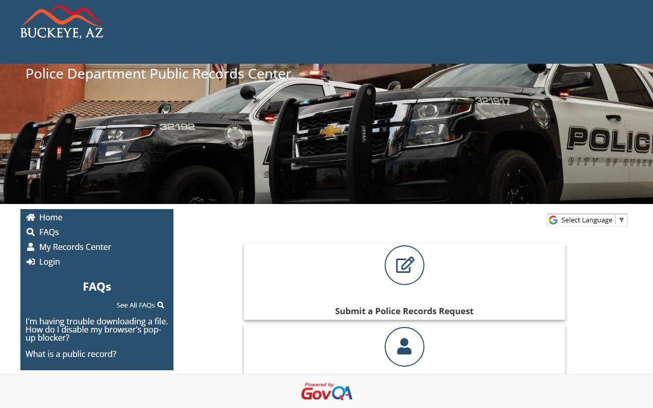 Buckeye Police Department GovQA records portal for residents directory searches