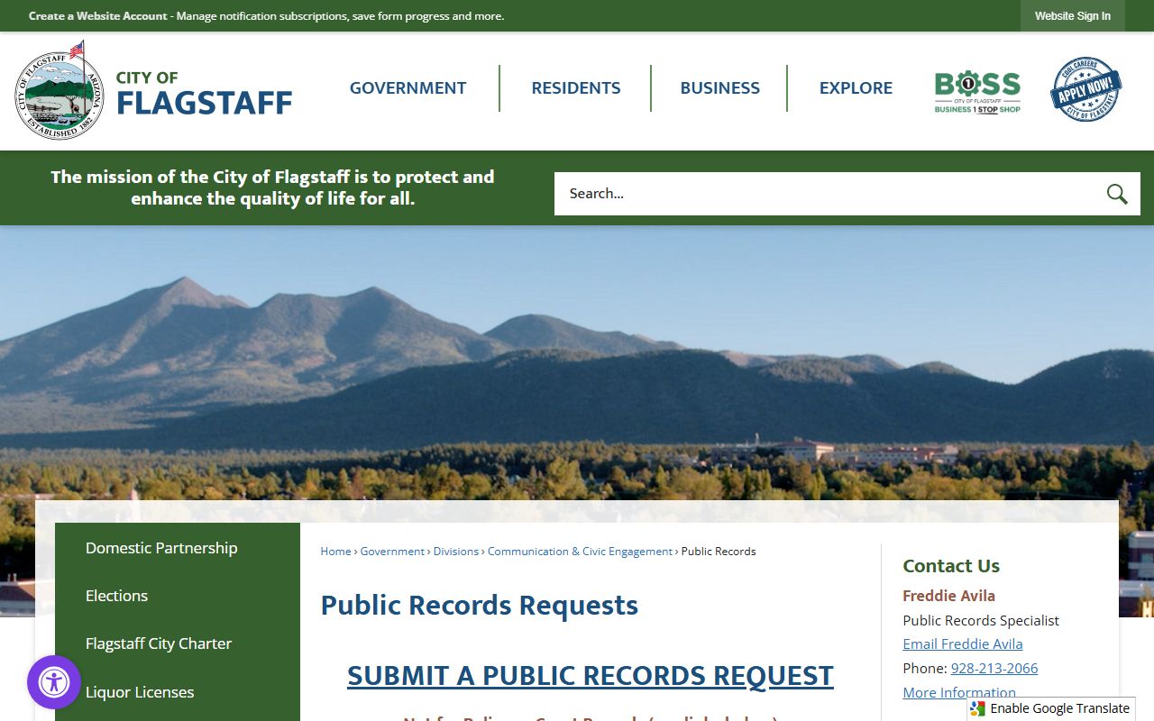Flagstaff City Clerk public records portal for residents directory searches