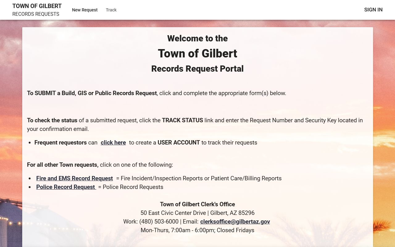 Gilbert JustFOIA town records portal for residents directory searches