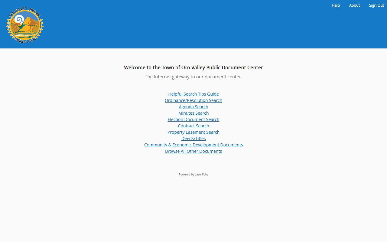 Oro Valley Laserfiche document center portal for residents directory search