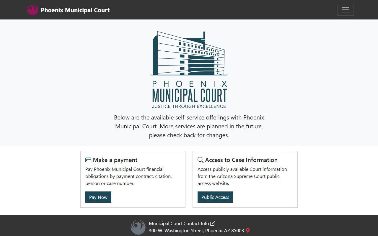 Phoenix Municipal Court portal for residents directory lookups