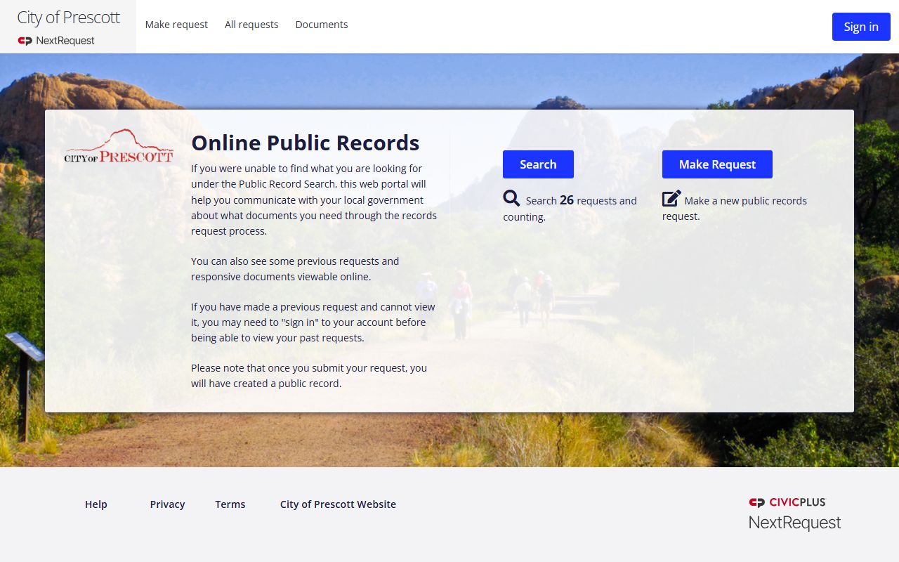 Prescott Police NextRequest public records portal for residents directory