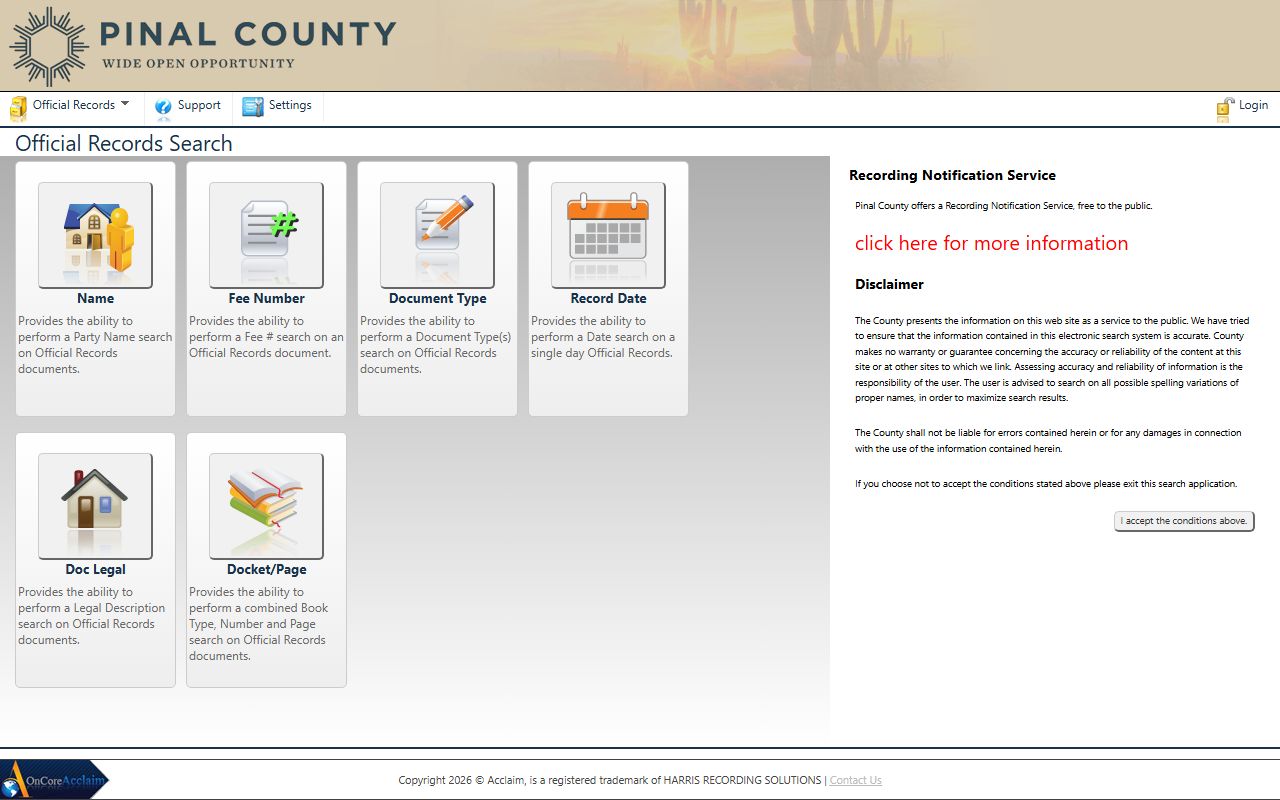 Pinal County AcclaimWeb recorded document search for San Tan Valley residents directory