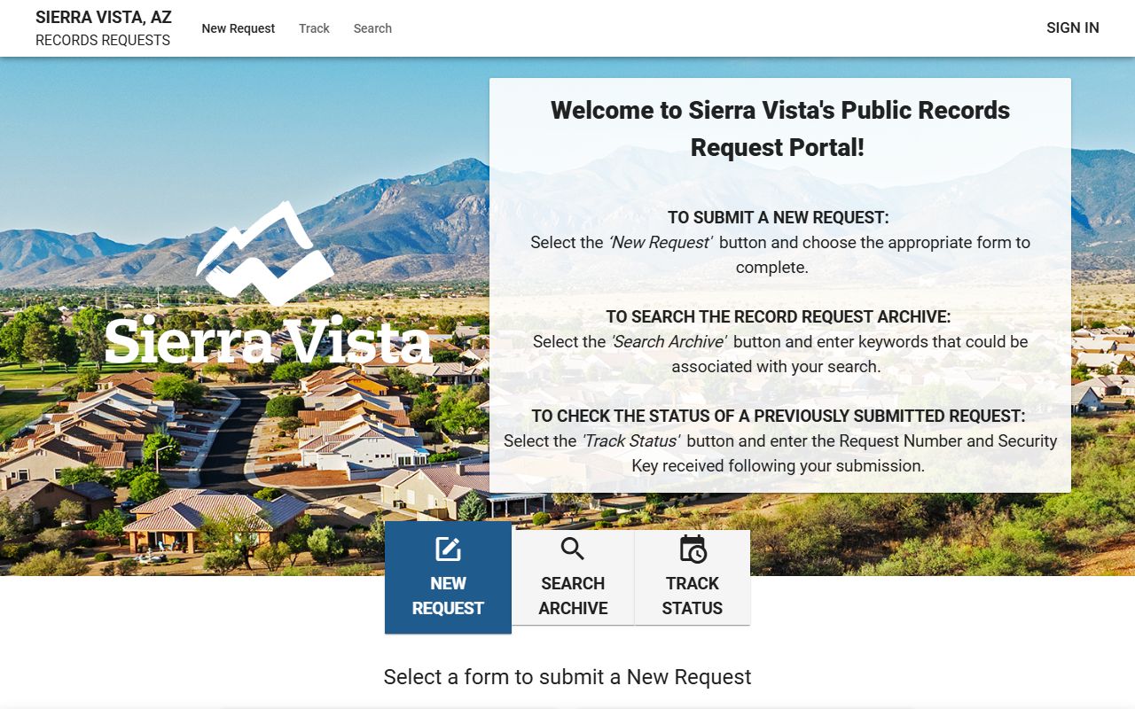 Sierra Vista JustFOIA public records request portal for residents directory