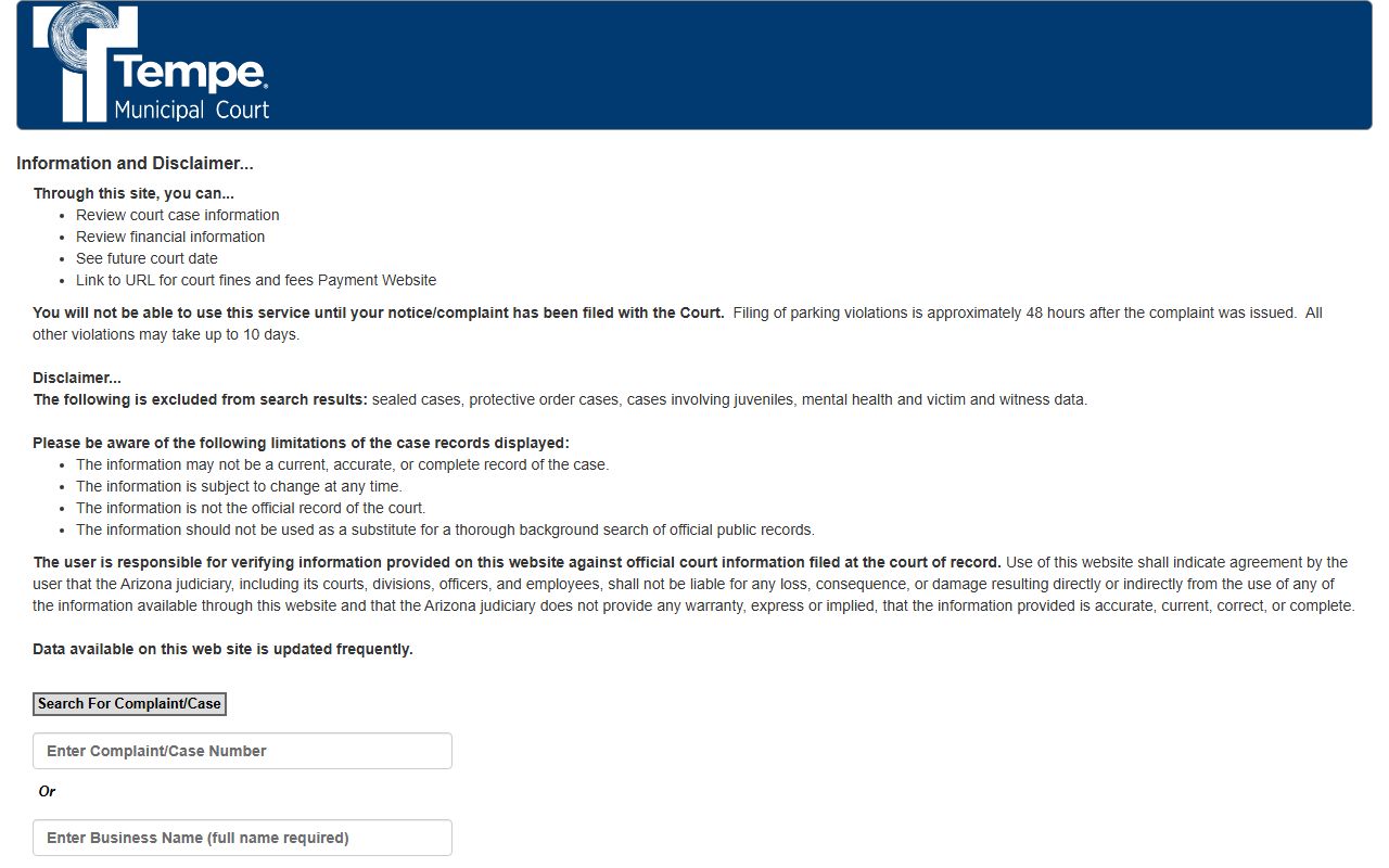 Tempe Municipal Court case search database for residents directory