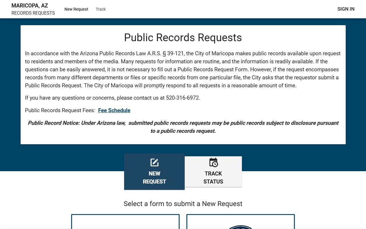 Maricopa City JustFOIA public records portal for residents directory
