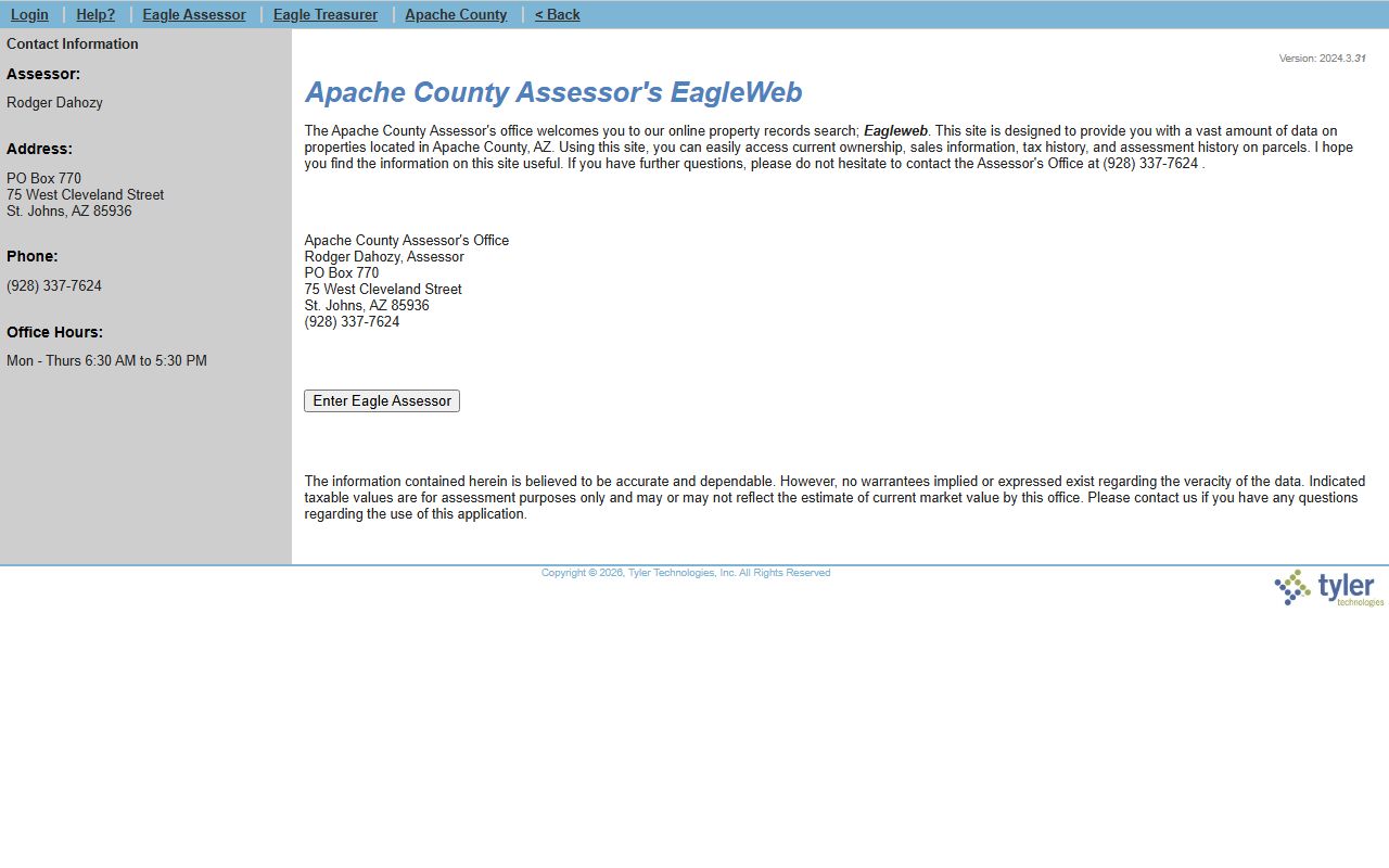 Apache County Assessor EagleWeb property records for residents directory