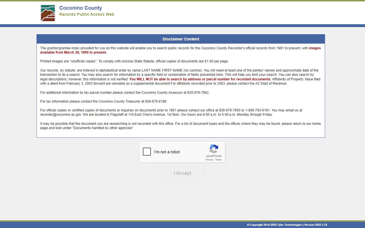 Coconino County Recorder document search for residents directory