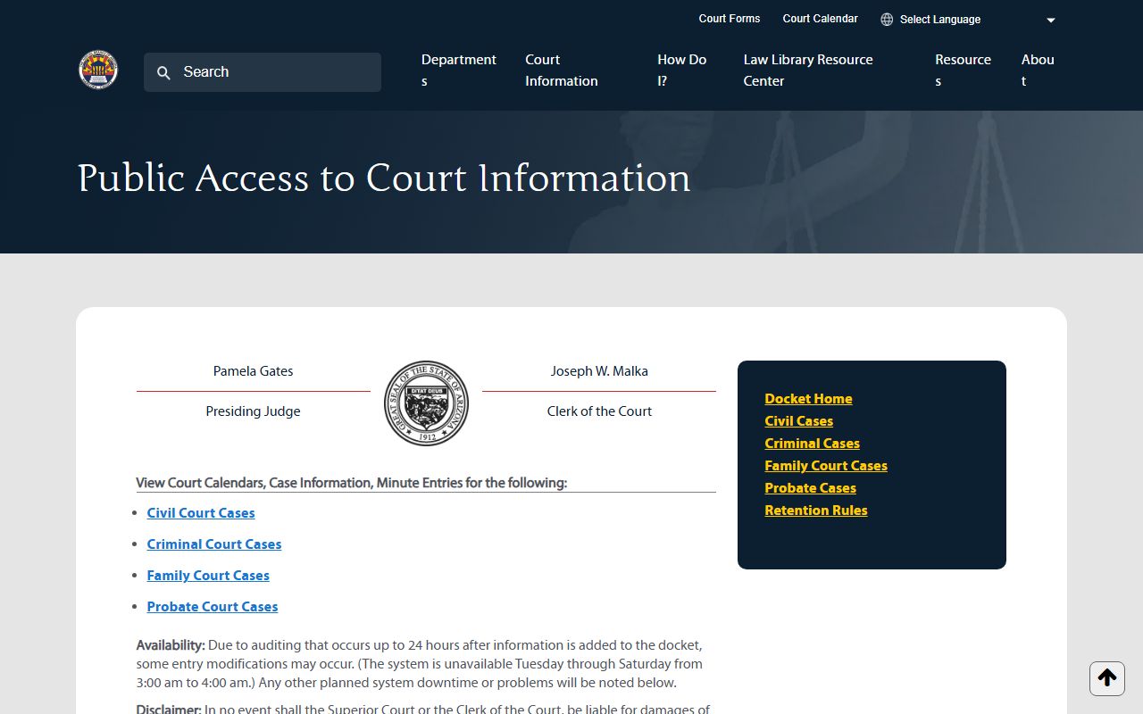 Maricopa County Superior Court docket for residents directory