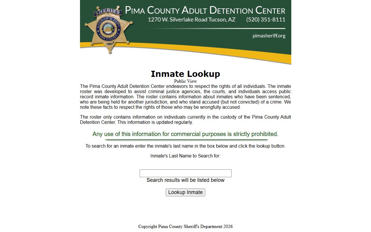 Pima County Sheriff inmate lookup portal for residents directory