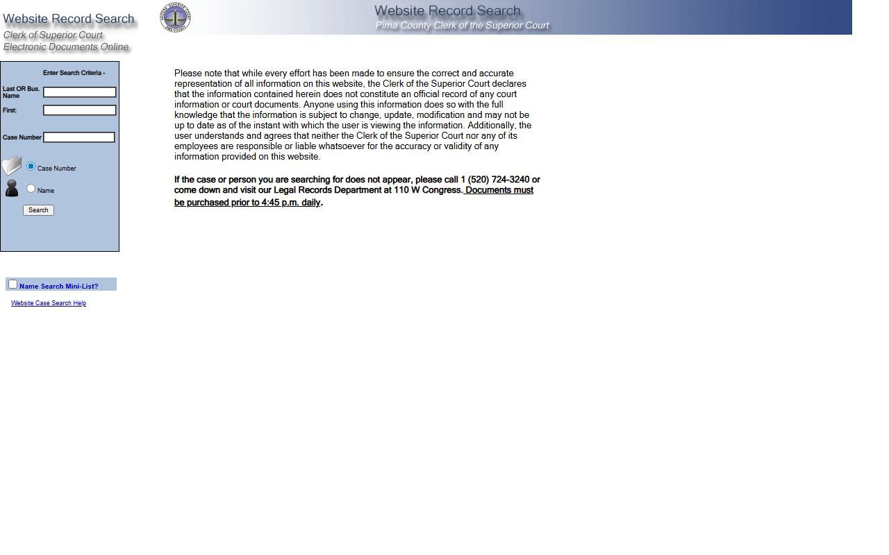 Pima County Superior Court Agave records system for residents directory