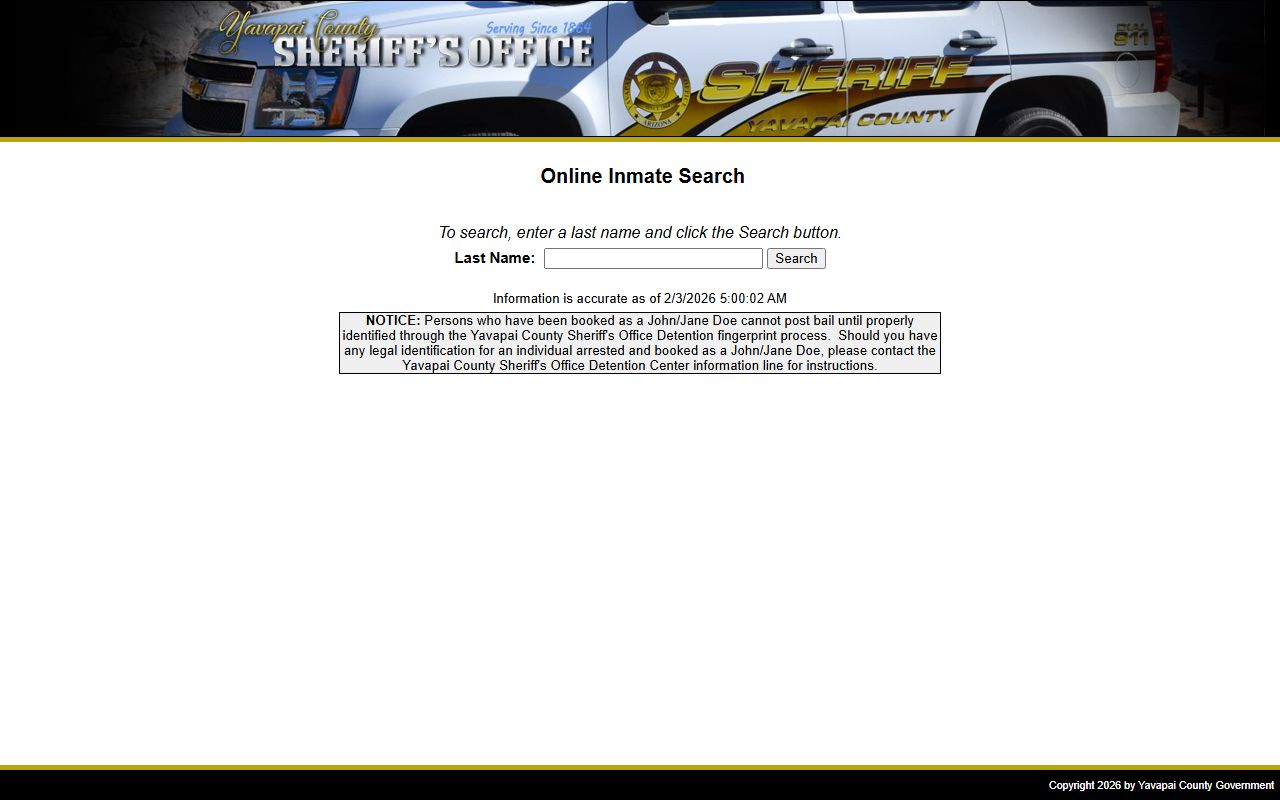 Yavapai County Sheriff inmate search database for residents directory