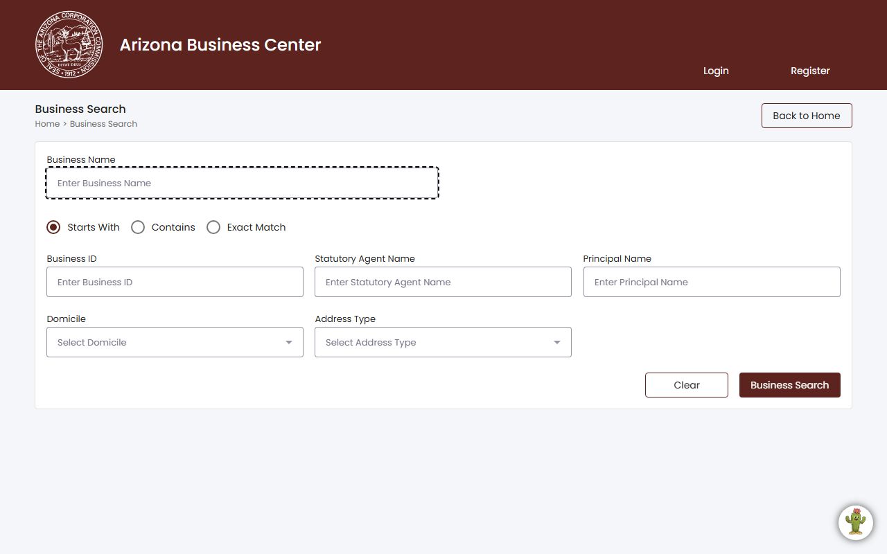 Arizona Business Center entity search for residents directory